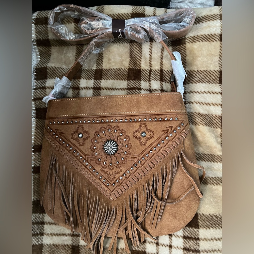 Fringed Tan Suede Shoulder Bag